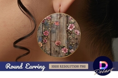 Floral decoration on rustic wood round earring png Product Image 1