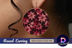 Round earring png with dark red flowers Round Earring PNG Product Image 1
