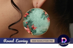 Tropical flower and leaf Round Earring PNG Product Image 1