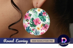 Watercolor hibiscus and tropical leaves Round Earring PNG Product Image 1