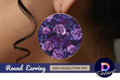 Purple watercolor roses Round Earring PNG Product Image 1