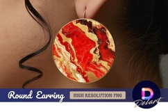 Abstract red gold swirl art Round Earring PNG Product Image 1