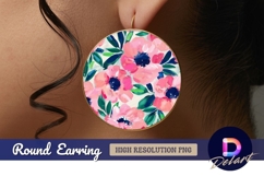 Pink floral painting style Round Earring PNG Product Image 1