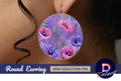 Watercolor purple and pink poppies Round Earring PNG Product Image 1