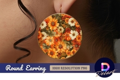Autumn flowers pumpkins circle Round Earring PNG Product Image 1