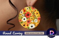 Round earring png floral pattern Round Earring PNG Product Image 1