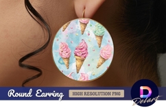 Watercolor ice cream cones pattern Round Earring PNG Product Image 1