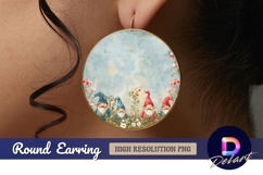 Watercolor gnomes with flowers Round Earring PNG Product Image 1
