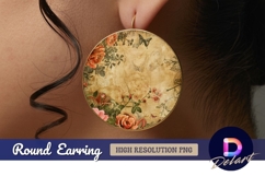 Vintage floral circle Round Earring PNG Product Image 1