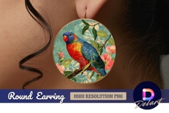Colorful parrot with flowers Round Earring PNG Product Image 1