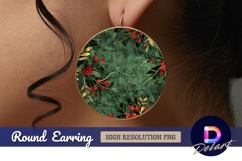 Dark green holiday floral Round Earring PNG Product Image 1