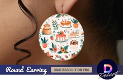 Watercolor cakes and floral elements Round Earring PNG Product Image 1