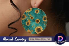 Sunflowers teal background Round Earring PNG Product Image 1
