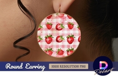 Strawberries on pink gingham round earring png Product Image 1
