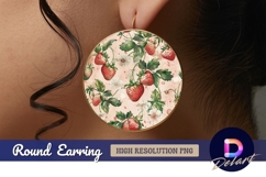 Watercolor strawberry floral round earring png Product Image 1