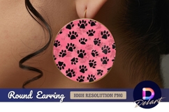 Pink with paw print pattern Round Earring PNG Product Image 1
