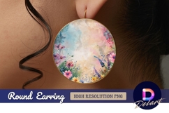 Watercolor floral Round Earring PNG Product Image 1