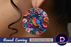 Colorful papercut bird among flower Round Earring PNG Product Image 1