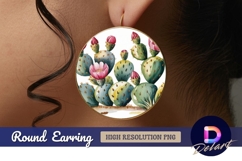 Watercolor cactus plants Round Earring png Product Image 1