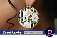 White roses on black and white stripes Round Earring PNG Product Image 1