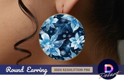 Winter floral pattern blue Round Earring PNG Product Image 1