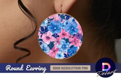 Pink and blue floral Round Earring PNG Product Image 1