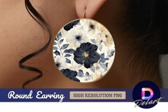 Floral circle arrangement with dark blue Round Earring PNG Product Image 1