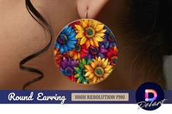 Colorful sunflowers floral pattern Round Earring PNG Product Image 1
