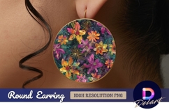Watercolor floral pattern for Round Earring PNG Product Image 1