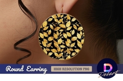 Gold leaf branch black background Round Earring PNG Product Image 1