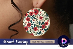 Red floral pattern Round Earring PNG Product Image 1