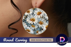 Daisy flower oil painting Round Earring PNG Product Image 1