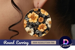 Floral arrangement with bees Round Earring PNG Product Image 1