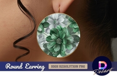 Emerald green and silver floral Round Earring PNG Product Image 1