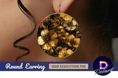 Gold floral pattern Round Earring PNG Product Image 1