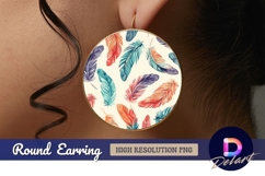 Colorful watercolor feathers background Round Earring PNG Product Image 1