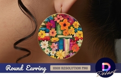 Books and flowers colorful Round Earring PNG Product Image 1