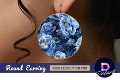 Blue peonies circle Round Earring PNG Product Image 1