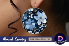 Blue floral pattern Round Earring PNG Product Image 1