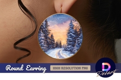 Snowy forest watercolor Round Earring PNG Product Image 1