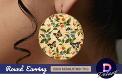 Butterfly flowers vintage Round Earring PNG Product Image 1