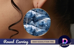 Snowy winter landscape Round Earring PNG Product Image 1