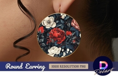 Red and white floral pattern Round Earring PNG Product Image 1