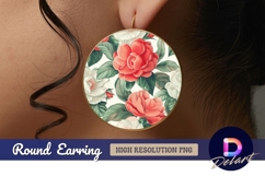 Floral pattern with red and white Round Earring PNG Product Image 1