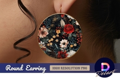 Dark floral arrangement Round Earring PNG Product Image 1