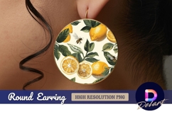 Lemons leaves and bees Round Earring PNG Product Image 1