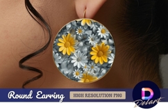 Floral yellow white daisies Round Earring PNG Product Image 1