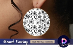Black and white floral watercolor Round Earring PNG Product Image 1