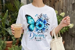 Dream Big Blue Butterfly Floral Design PNG Product Image 2