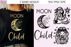 Moon Child|Floral Moon| T-shirt Dream Catcher SVG Product Image 1